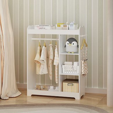 KWPZQEB Dress Up Storage with Mirror and Hooks, Clothes Rack with Hanging Rod for Bedroom