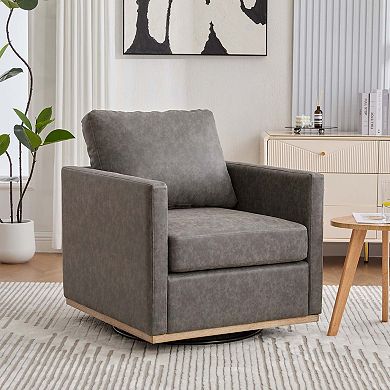 PU Upholstered Square Swivel Single Sofa Chair for Living Room