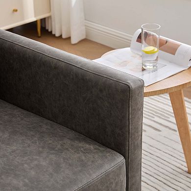 PU Upholstered Square Swivel Single Sofa Chair for Living Room