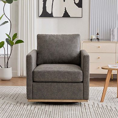 PU Upholstered Square Swivel Single Sofa Chair for Living Room