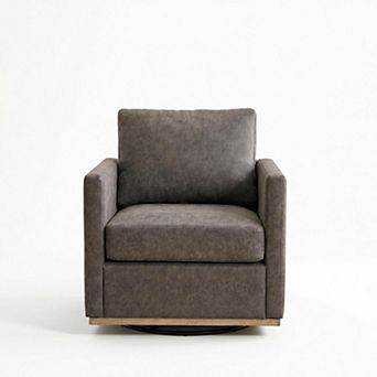 PU Upholstered Square Swivel Single Sofa Chair for Living Room