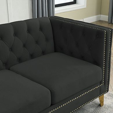 Pnronnc Modern Velvet Loveseat Sofa Button Tufted Sofa Couch with Metal Legs