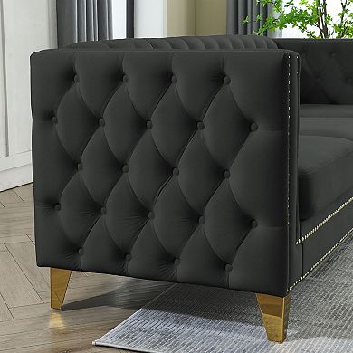 Pnronnc Modern Velvet Loveseat Sofa Button Tufted Sofa Couch with Metal Legs