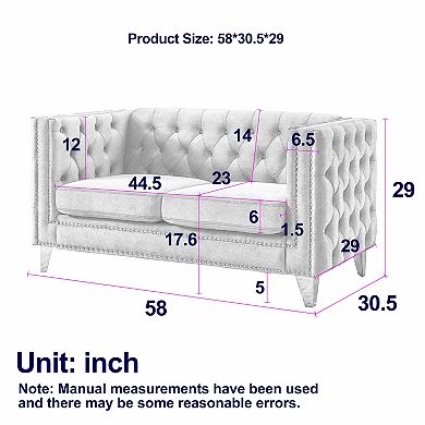 Pnronnc Modern Velvet Loveseat Sofa Button Tufted Sofa Couch with Metal Legs
