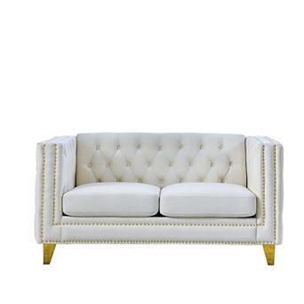 Pnronnc Modern Velvet Loveseat Sofa Button Tufted Sofa Couch with Metal Legs