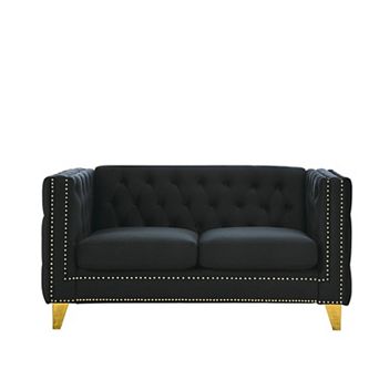 Pnronnc Modern Velvet Loveseat Sofa Button Tufted Sofa Couch with Metal Legs