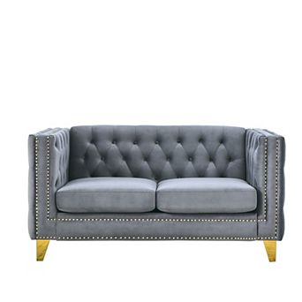 Pnronnc Modern Velvet Loveseat Sofa Button Tufted Sofa Couch with Metal Legs