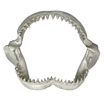 Replica Shark Jaw Wall Sculpture Resin Coastal Nautical Decor 16" Off-White Art
