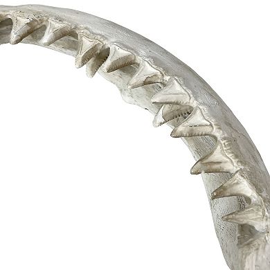 Replica Shark Jaw Wall Sculpture Resin Coastal Nautical Decor 16" Off-White Art