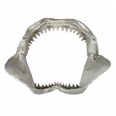 Replica Shark Jaw Wall Sculpture Resin Coastal Nautical Decor 16" Off-White Art