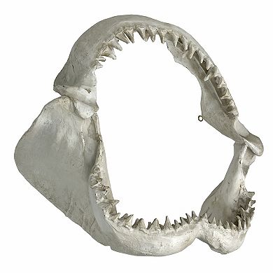 Replica Shark Jaw Wall Sculpture Resin Coastal Nautical Decor 16" Off-White Art