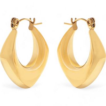 Women's Gold Tone Hoop Fashion Earrings with Sculptural Modern Geometric Design