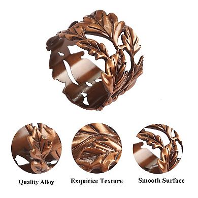 Leaf Napkin Rings Set of 6 Bronze Metal Table Decor for Dinner Party Wedding Holiday