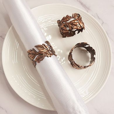 Leaf Napkin Rings Set of 6 Bronze Metal Table Decor for Dinner Party Wedding Holiday