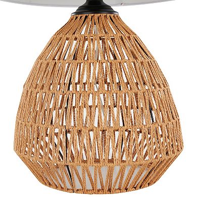 Loheer Contemporary Rattan Table Lamp with Linen Shade and Matte Black Metal