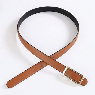 Women's Slim Leather Belt Square Buckle Adjustable Waist Belt Classic Minimalist Style