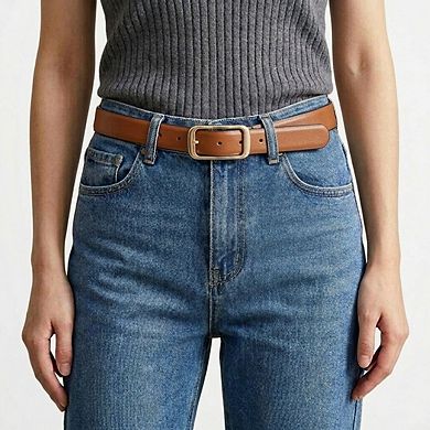 Women's Slim Leather Belt Square Buckle Adjustable Waist Belt Classic Minimalist Style