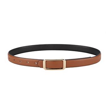 Women's Slim Leather Belt Square Buckle Adjustable Waist Belt Classic Minimalist Style