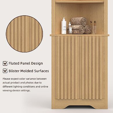 Tall Corner Storage Cabinet with Fluted Doors, 5-Tier Adjustable Shelves for Bathroom, Living Room