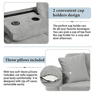 Pnronnc Sectional Sofa L-Shape Couch with Storage Ottoman, 2 Pillows and Cup Holders