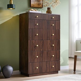 Modern 7-Drawer Fluted Dresser 48" Wood Chest of Drawers, Storage Organizer for Bedroom Living Room
