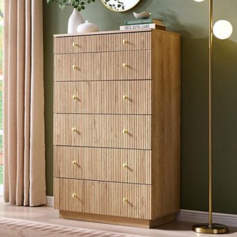 Modern 7-Drawer Fluted Dresser 48" Wood Chest of Drawers, Storage Organizer for Bedroom Living Room