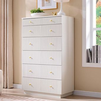 Modern 7-Drawer Fluted Dresser 48" Wood Chest of Drawers, Storage Organizer for Bedroom Living Room
