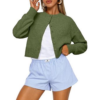 Cropped Knit Cardigan Sweater