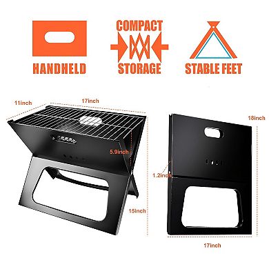 Compact Folding Charcoal BBQ Grill with Carry Design for Camping Beach Cookouts