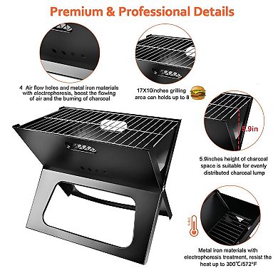 Compact Folding Charcoal BBQ Grill with Carry Design for Camping Beach Cookouts