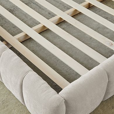 Pnronnc CAL King Grounded Upholstered Bed Frame, Chenille Platform Bed with Headboard, Solid Base