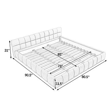 Pnronnc CAL King Grounded Upholstered Bed Frame, Chenille Platform Bed with Headboard, Solid Base