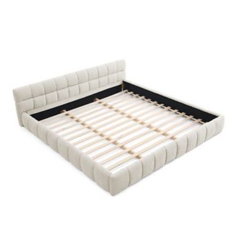Pnronnc CAL King Grounded Upholstered Bed Frame, Chenille Platform Bed with Headboard, Solid Base