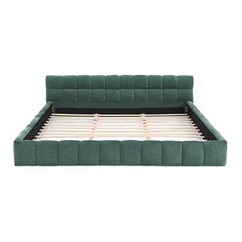 Pnronnc CAL King Grounded Upholstered Bed Frame, Chenille Platform Bed with Headboard, Solid Base