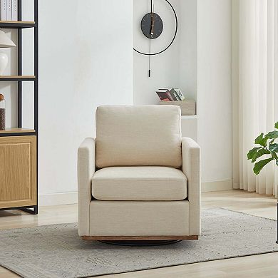 Chenille Upholstered Square Swivel Single Sofa Chair for Living Room