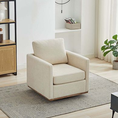 Chenille Upholstered Square Swivel Single Sofa Chair for Living Room