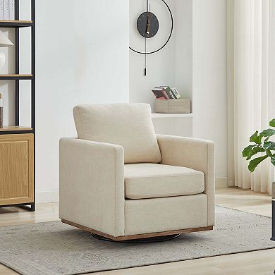 Chenille Upholstered Square Swivel Single Sofa Chair for Living Room