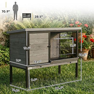 PawHut Elevated Rabbit Hutch Outdoor, Wooden Rabbit Cage Bunny House