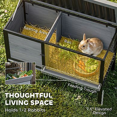 PawHut Elevated Rabbit Hutch Outdoor, Wooden Rabbit Cage Bunny House