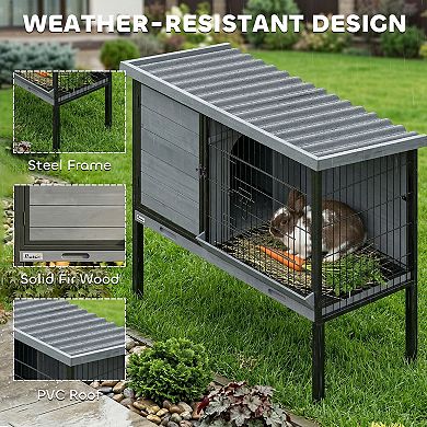 PawHut Elevated Rabbit Hutch Outdoor, Wooden Rabbit Cage Bunny House