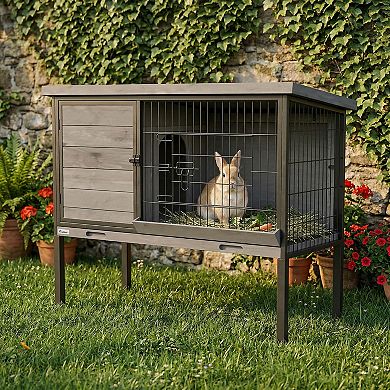 PawHut Elevated Rabbit Hutch Outdoor, Wooden Rabbit Cage Bunny House