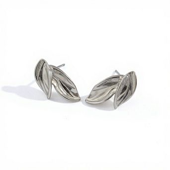 Women's Leaf Shape Stud Earrings with Textured Metal Detail and Minimalist Botanical Inspired Design