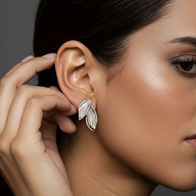 Women's Leaf Shape Stud Earrings with Textured Metal Detail and Minimalist Botanical Inspired Design