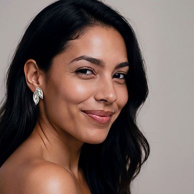 Women's Leaf Shape Stud Earrings with Textured Metal Detail and Minimalist Botanical Inspired Design