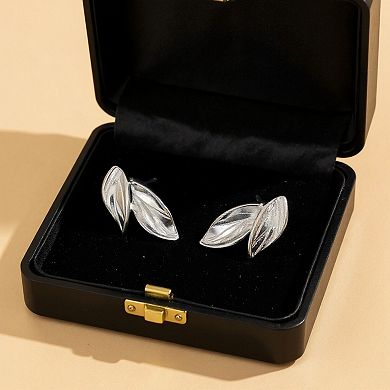 Women's Leaf Shape Stud Earrings with Textured Metal Detail and Minimalist Botanical Inspired Design