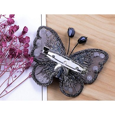 Embroidered Crystal Winged Monarch Butterfly Jewelry Rhinestone Brooch Pin