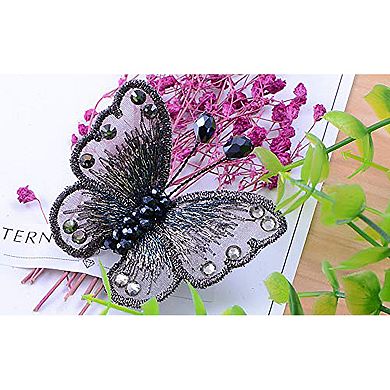 Embroidered Crystal Winged Monarch Butterfly Jewelry Rhinestone Brooch Pin