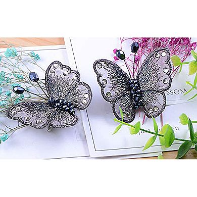 Embroidered Crystal Winged Monarch Butterfly Jewelry Rhinestone Brooch Pin