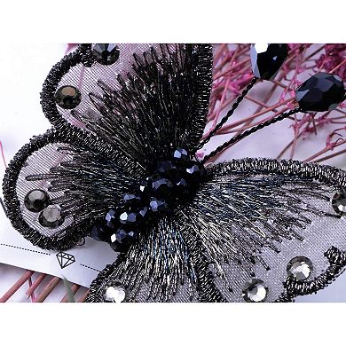 Embroidered Crystal Winged Monarch Butterfly Jewelry Rhinestone Brooch Pin