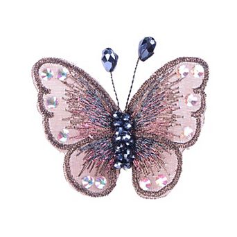 Embroidered Crystal Winged Monarch Butterfly Jewelry Rhinestone Brooch Pin